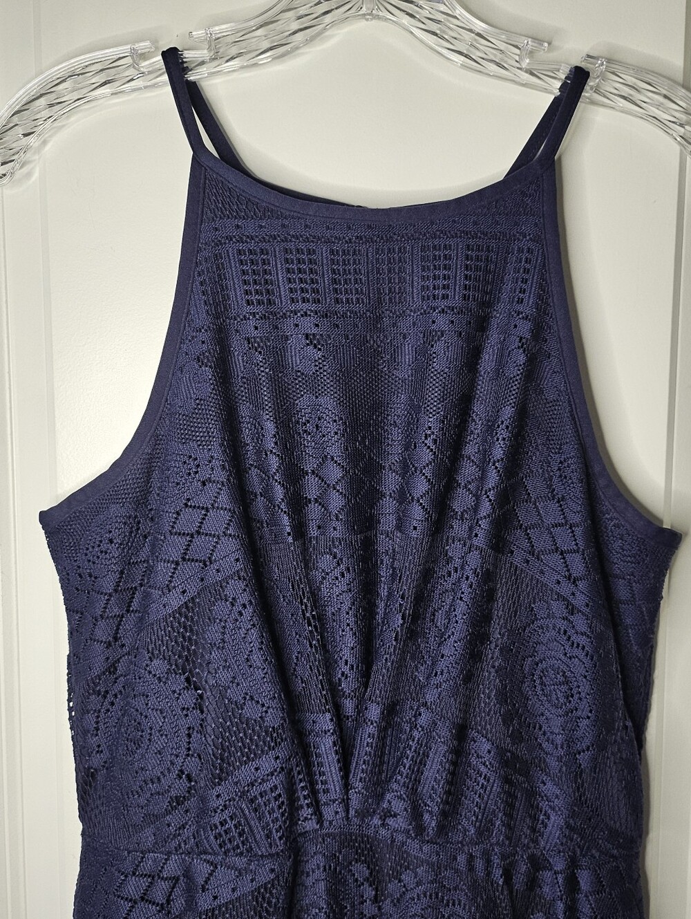 Bailey Blue Women's Large Navy Blue Lace Fit Flare Midi Sleeveless Halter Dress - Picture 5 of 15